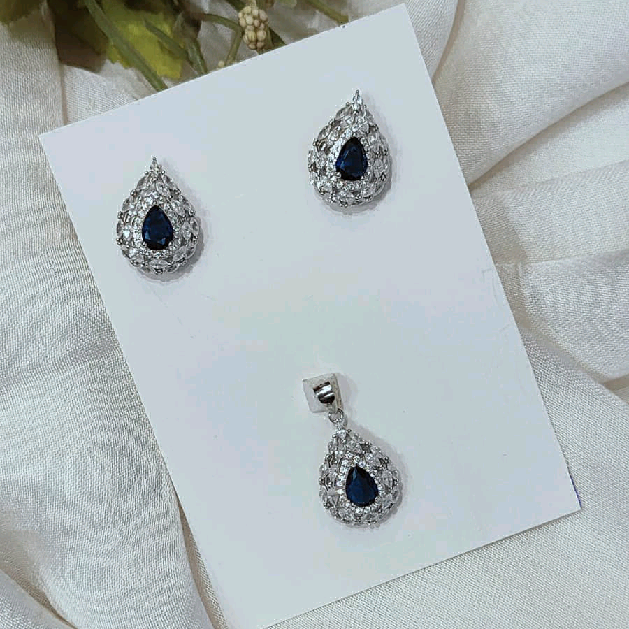 Blue Sapphire Pear Shape Pendant Set 